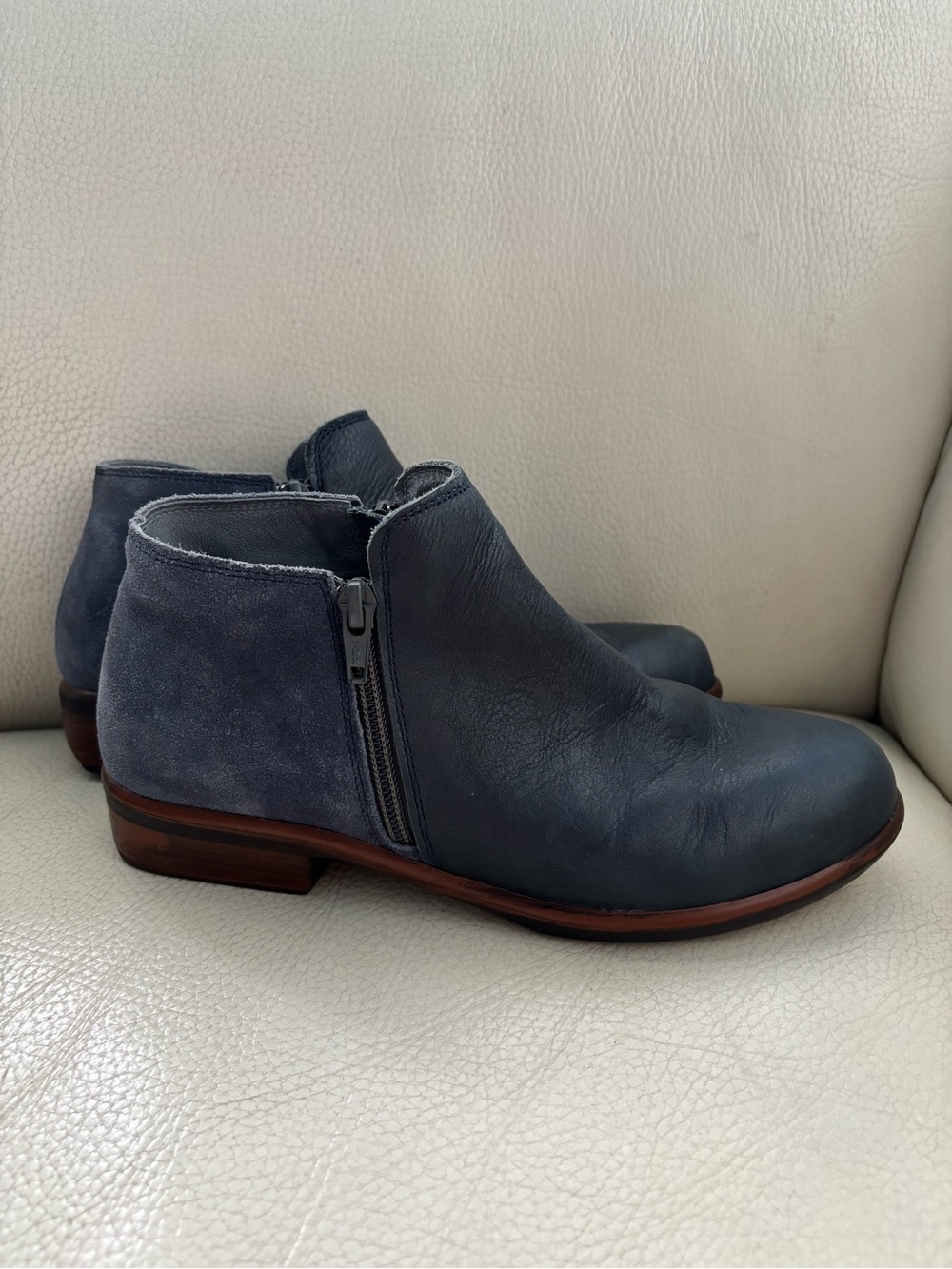 Naot Navy Leather & Suede Side-Zip Ankle Booties